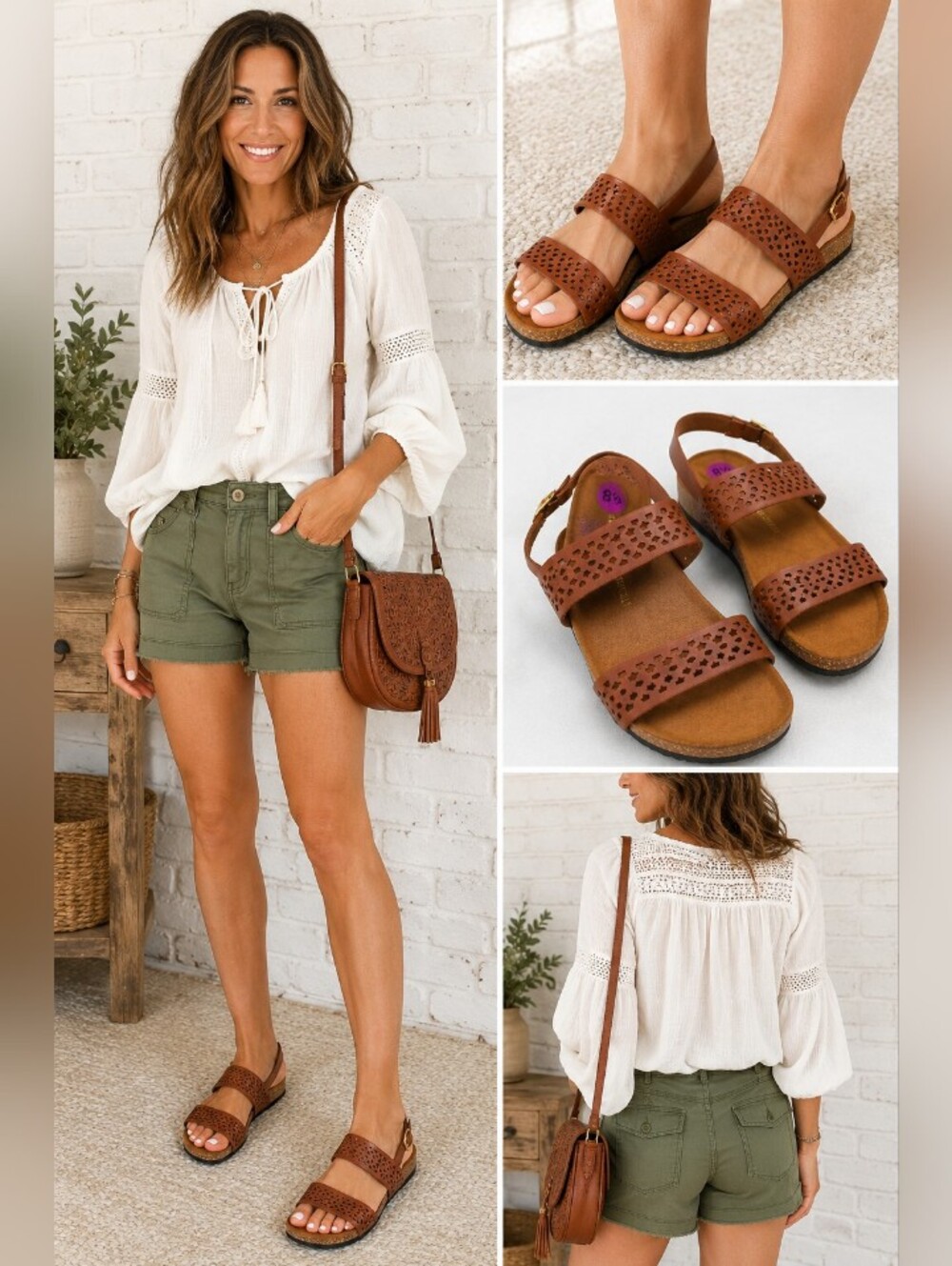 a giannetti womensleather. 8.5 brown  ankle strap cork footbed comfort sandals